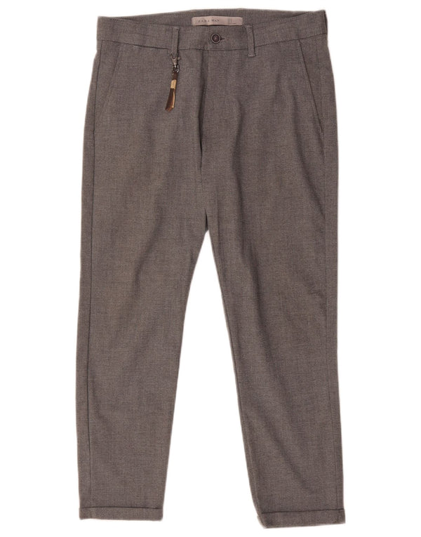 Zara Herre Crop Chino Bukser EU 36 XS W29 L24 Grå Polyester