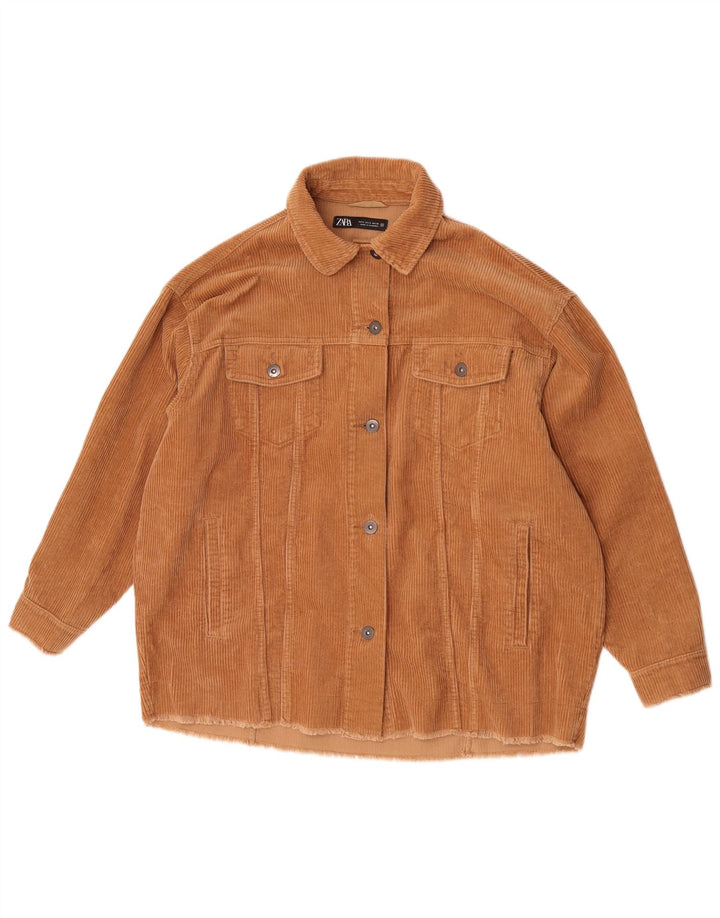 Zara Dame Oversized Corduroy Jacket UK 10 Small Brown Bomuld