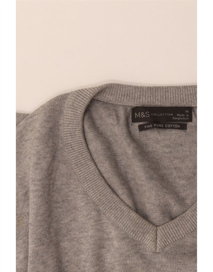 Marks & Spencer Herre V-hals sweater Medium Grey Flecked Bomuld