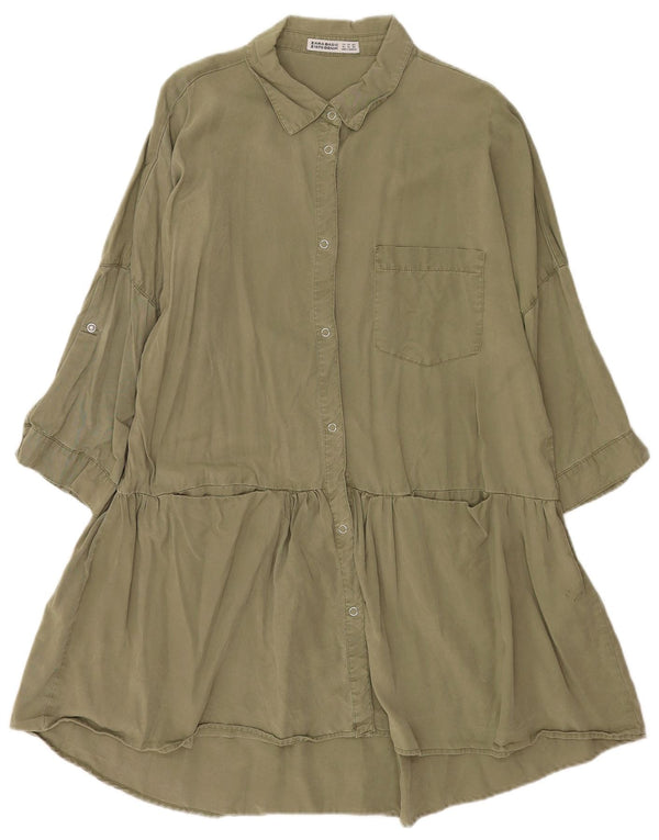 Zara Dame 3/4 ærmet Batwing skjortekjole UK 18 XL Khaki