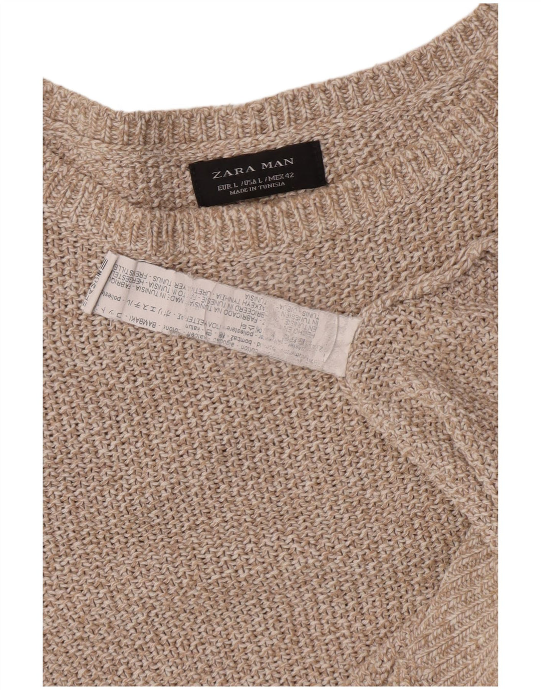 Zara Herre trøjetrøje med rund hals Stor Beige Flecked Bomuld