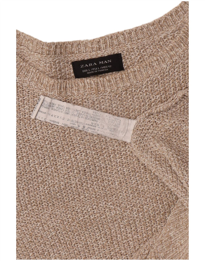 Zara Herre trøjetrøje med rund hals Stor Beige Flecked Bomuld