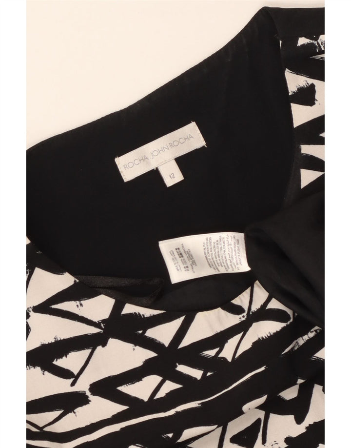 John Rocha Dame Ærmeløs Skede Kjole UK 12 Medium Black Floral Viscose