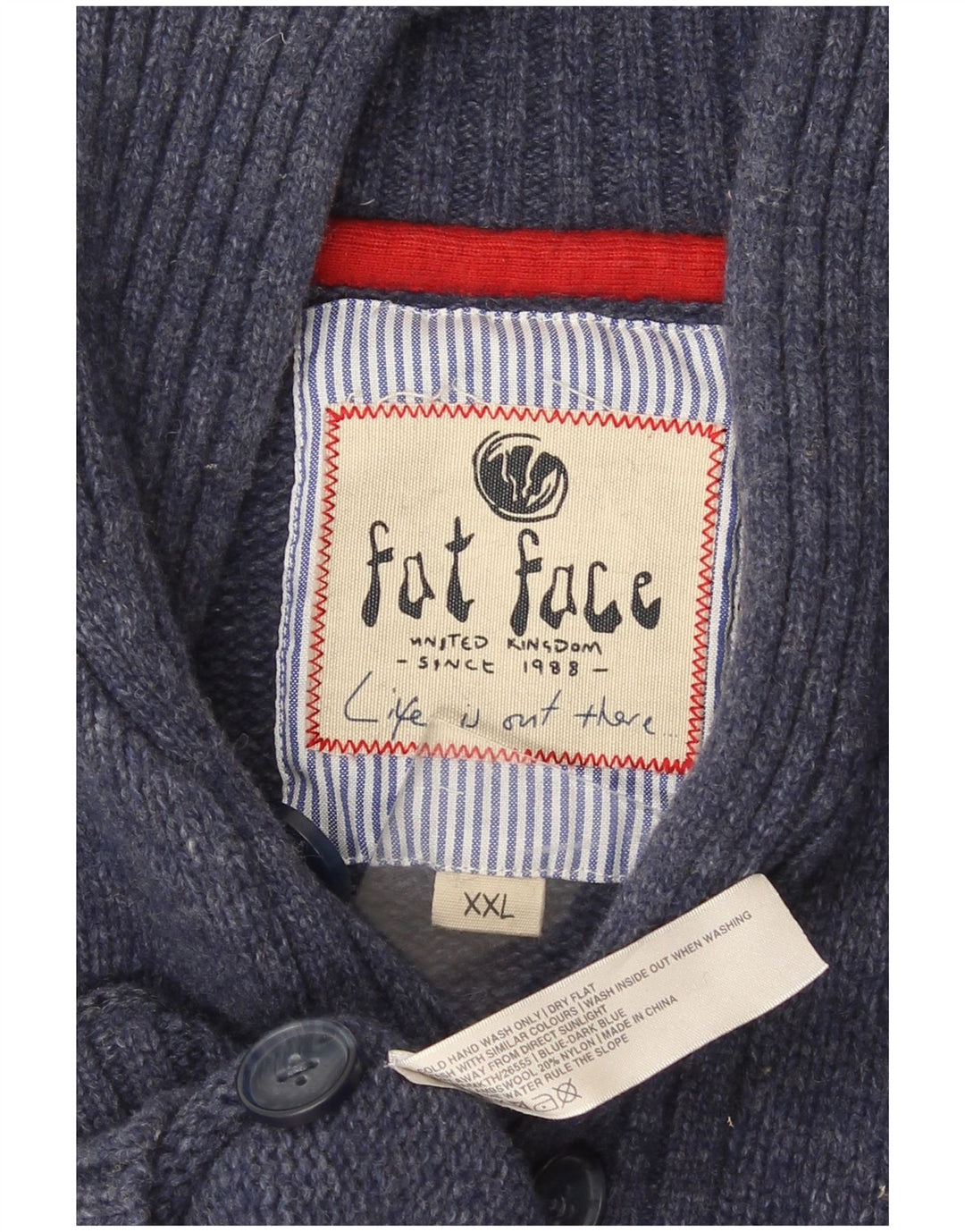Fat Face Herre Shawl Neck Jumper Sweater 2XL Marineblå Lammeuld