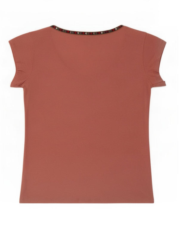 Maison Scotch Dame T-Shirt Top UK 12 Medium Pink Geometrisk Bomuld