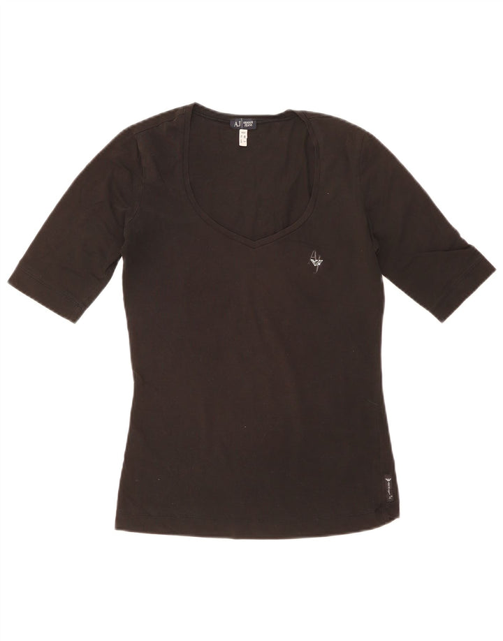 Armani Dame T-Shirt Top UK 10 Lille Sort Bomuld