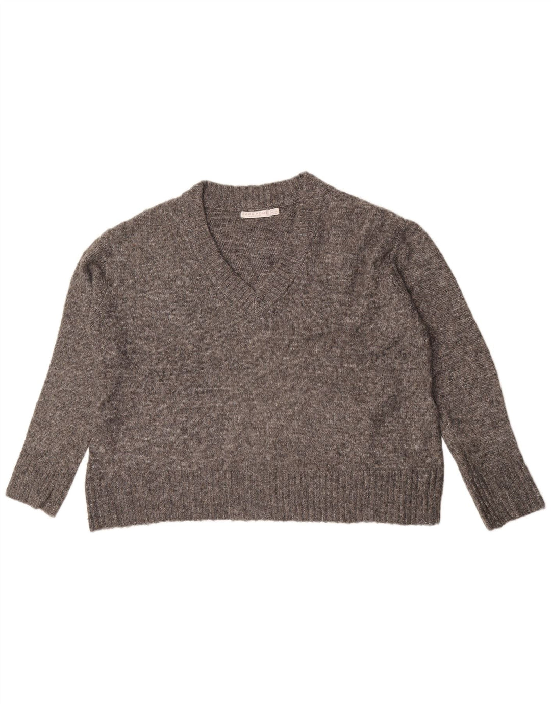 Zara Dame Oversized V-hals sweater UK 10 Small Grey Flecked