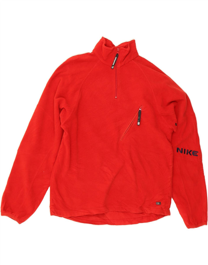 NIKE Mens Graphic Zip Neck Fleece Jumper Small Red Polyester Vintage Nike and Second-Hand Nike from Messina Hembry 