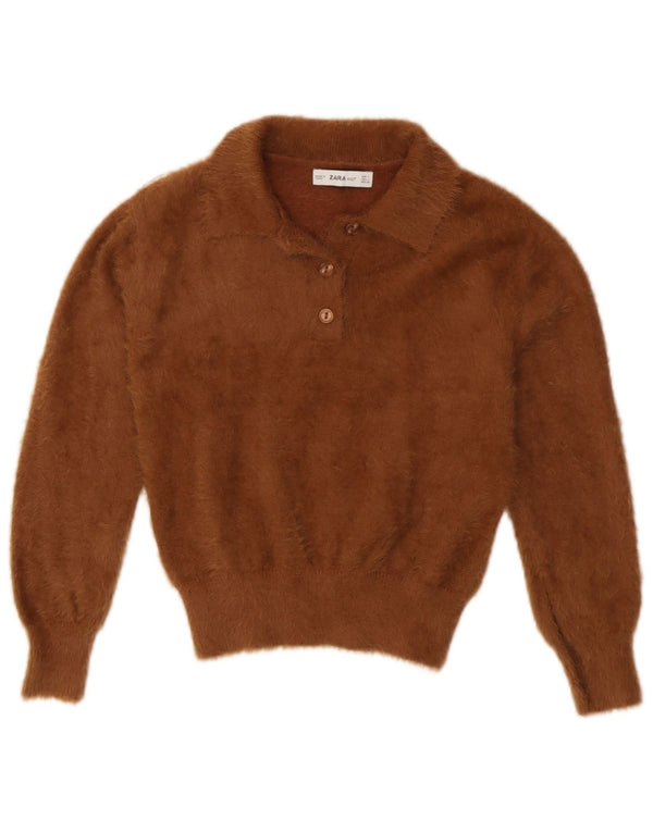 Zara Girls Polo Neck Jumper Sweater 12-13 År Stor Brun Nylon