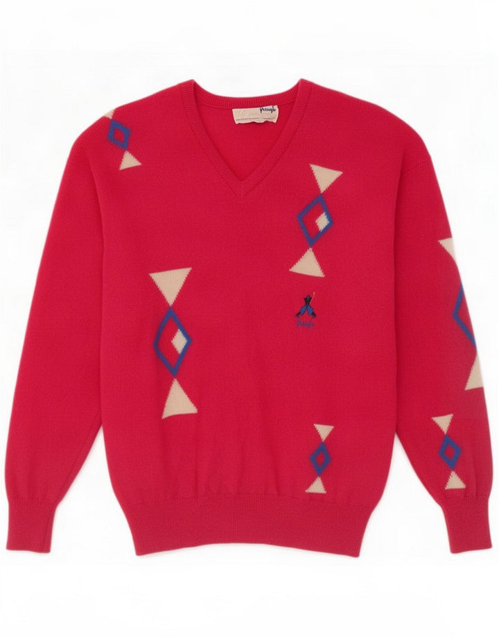 Pringle Herre V-hals sweater Medium Pink Geometrisk Uld