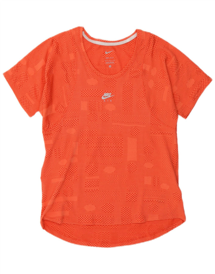 Nike Dame Dri Fit T-Shirt Top UK 12 Medium Orange Geometrisk Polyester