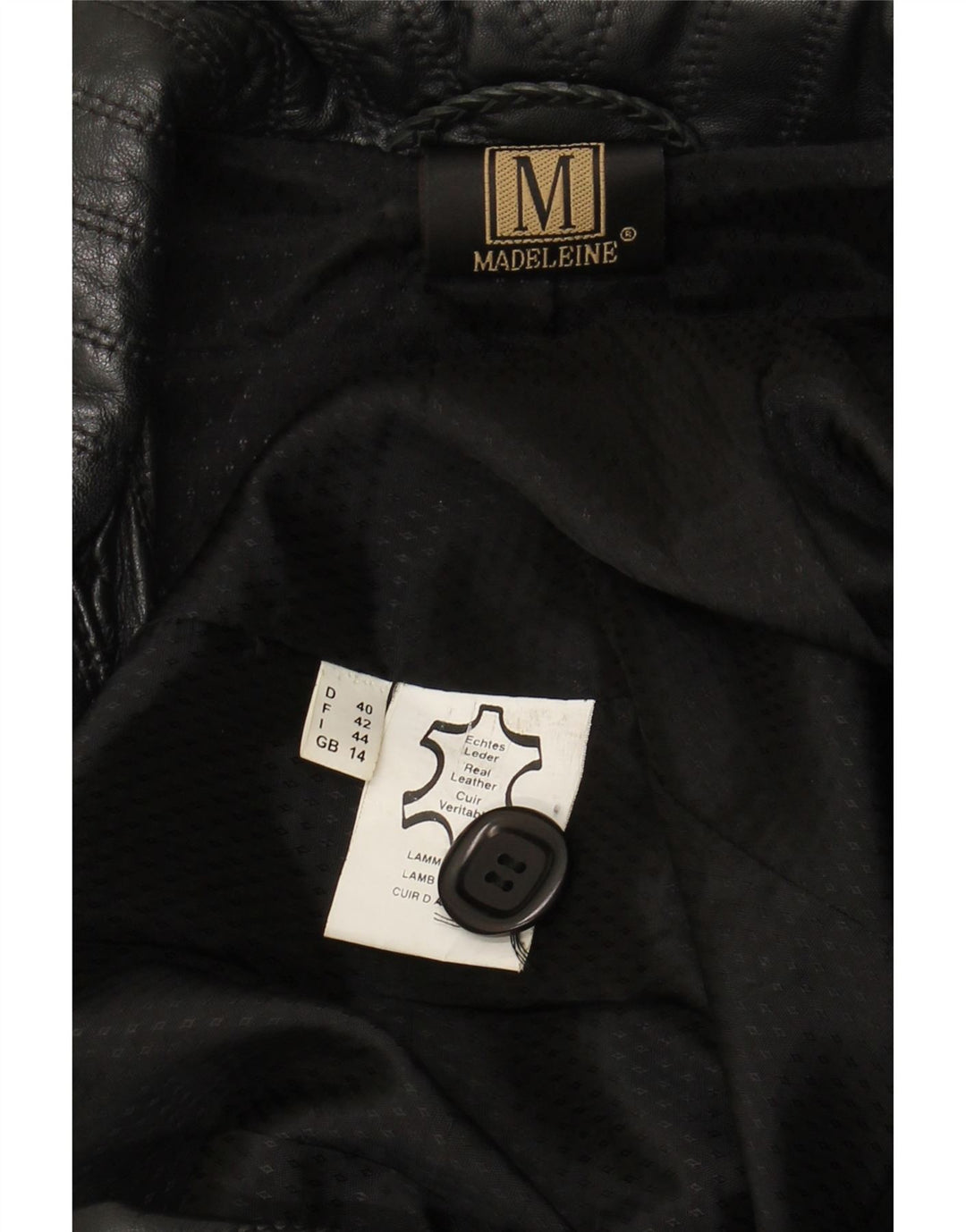 MADELEINE Læderfrakke til kvinder UK 14 Stor sort læder
