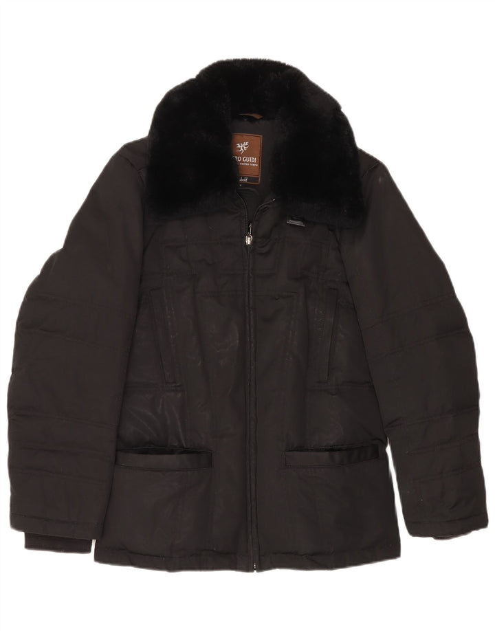 PIERO GUIDI Dame Oversized polstret jakke UK 10 Lille sort bomuld