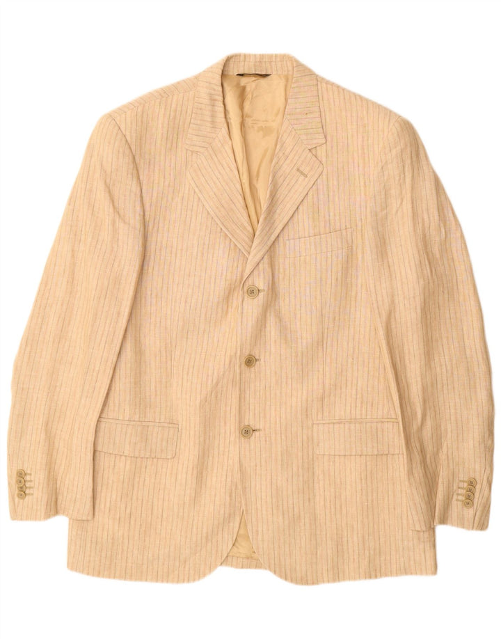 Vintage herre 3-knaps blazerjakke IT 52 XL Beige nålestribet linned