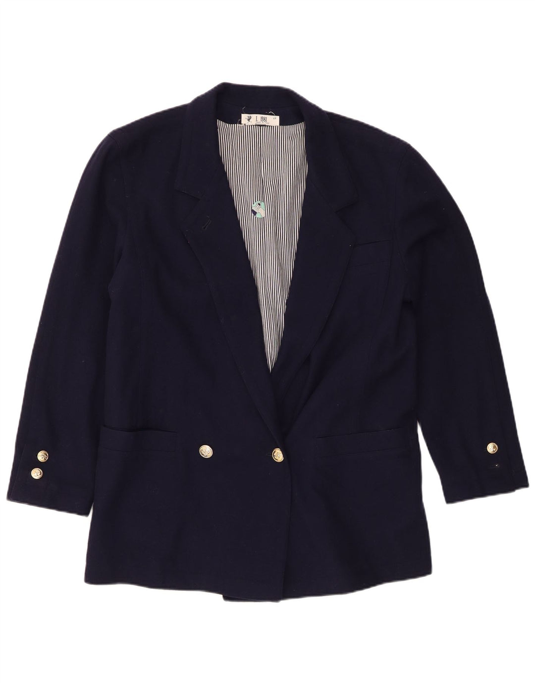 Vintage Dame Dobbeltradet Blazer Jacket IT 46 Large Navy Blue