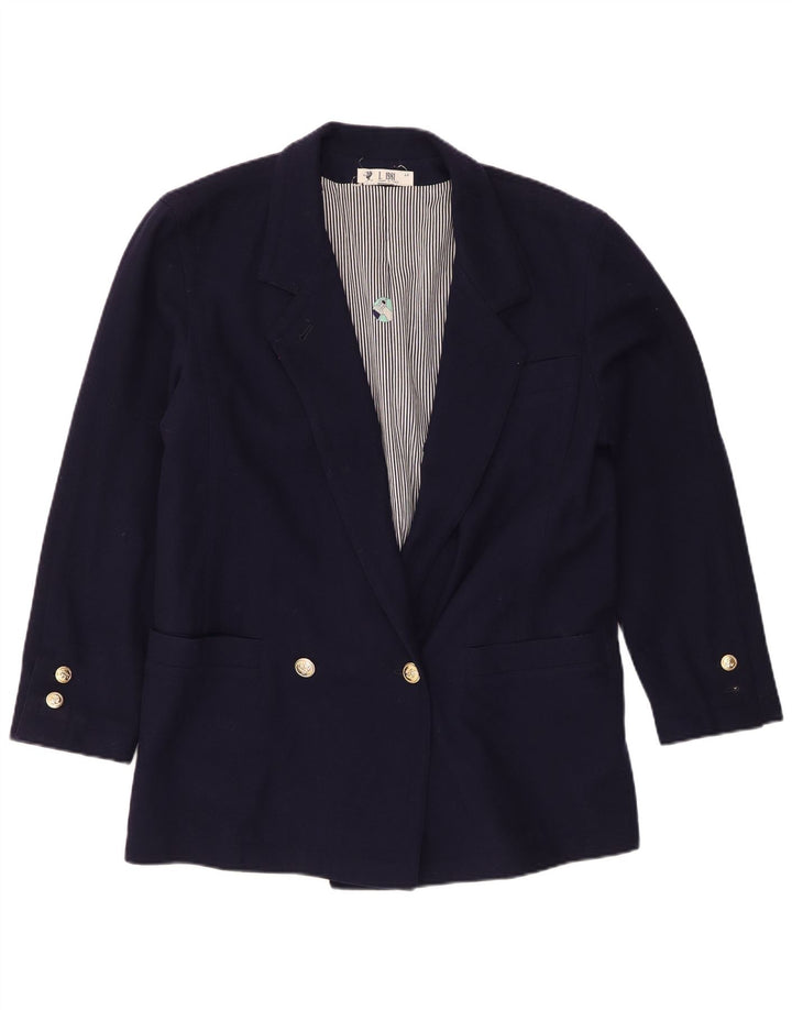 Vintage Dame Dobbeltradet Blazer Jacket IT 46 Large Navy Blue