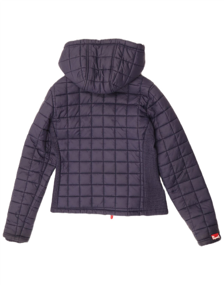 Superdry Polstret hættejakke til kvinder UK 12 Mellem marineblå nylon