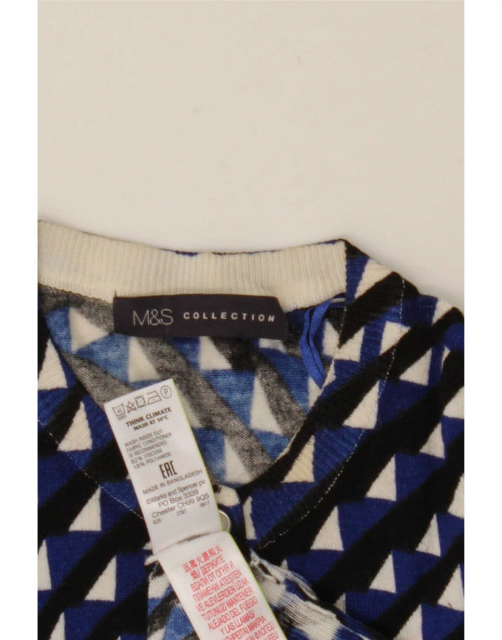 Marks & Spencer Dame Cardigan Sweater UK 14 Medium Blue Geometric Viscose