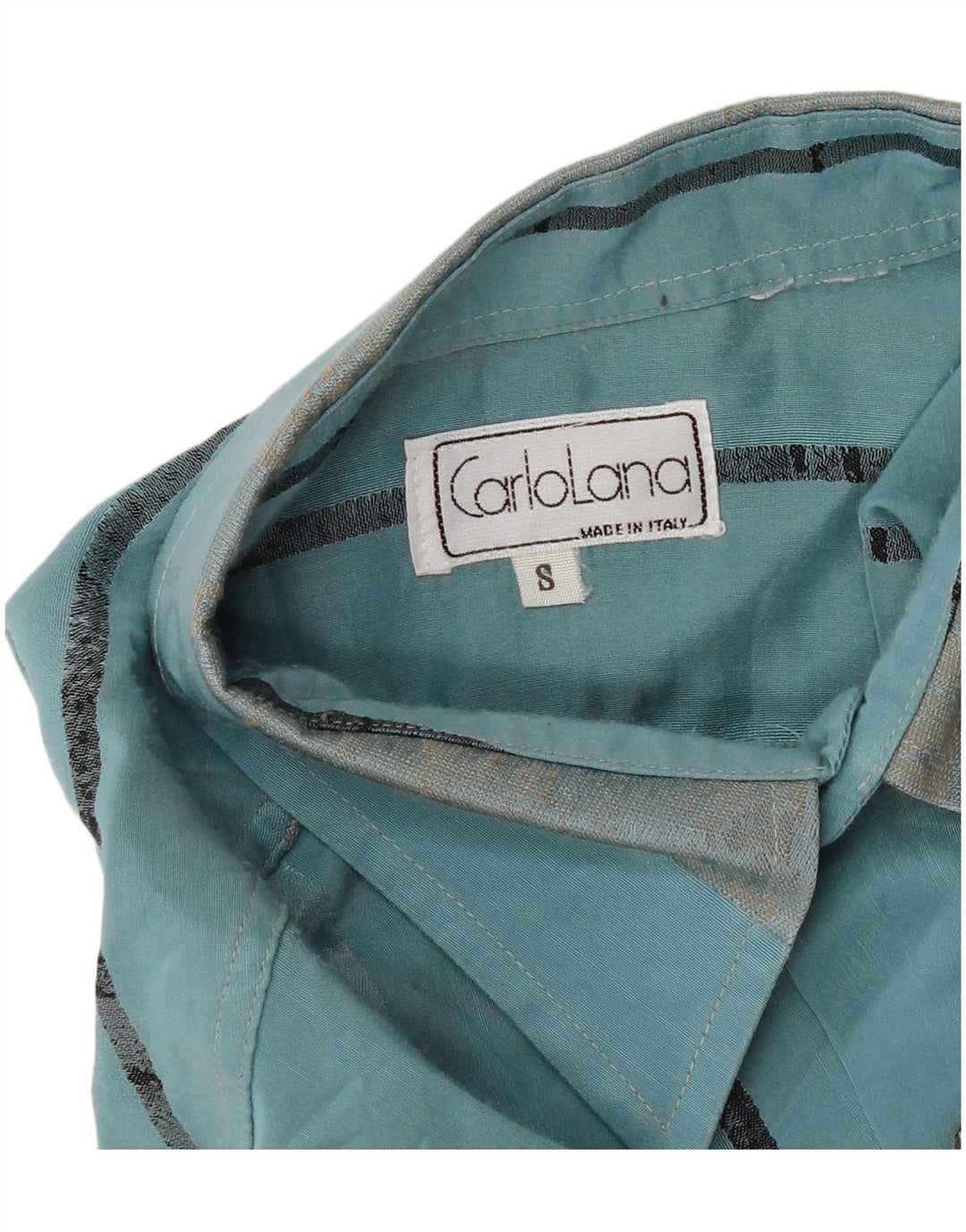 Vintage kortærmet herreskjorte lille turkis stribet