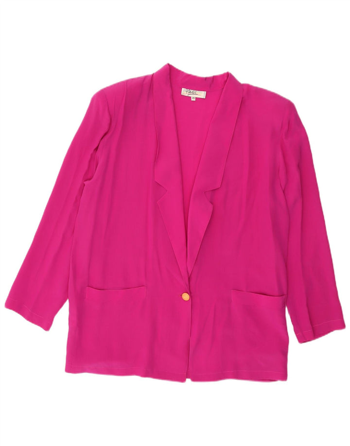 Vintage Dame 1 Knap Blazer Jacket IT 46 Large Pink Silk