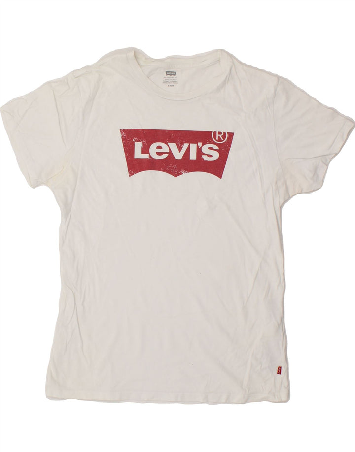 LEVI'S Womens Graphic T-Shirt Top UK 12 Medium White Cotton Vintage Levi's and Second-Hand Levi's from Messina Hembry 
