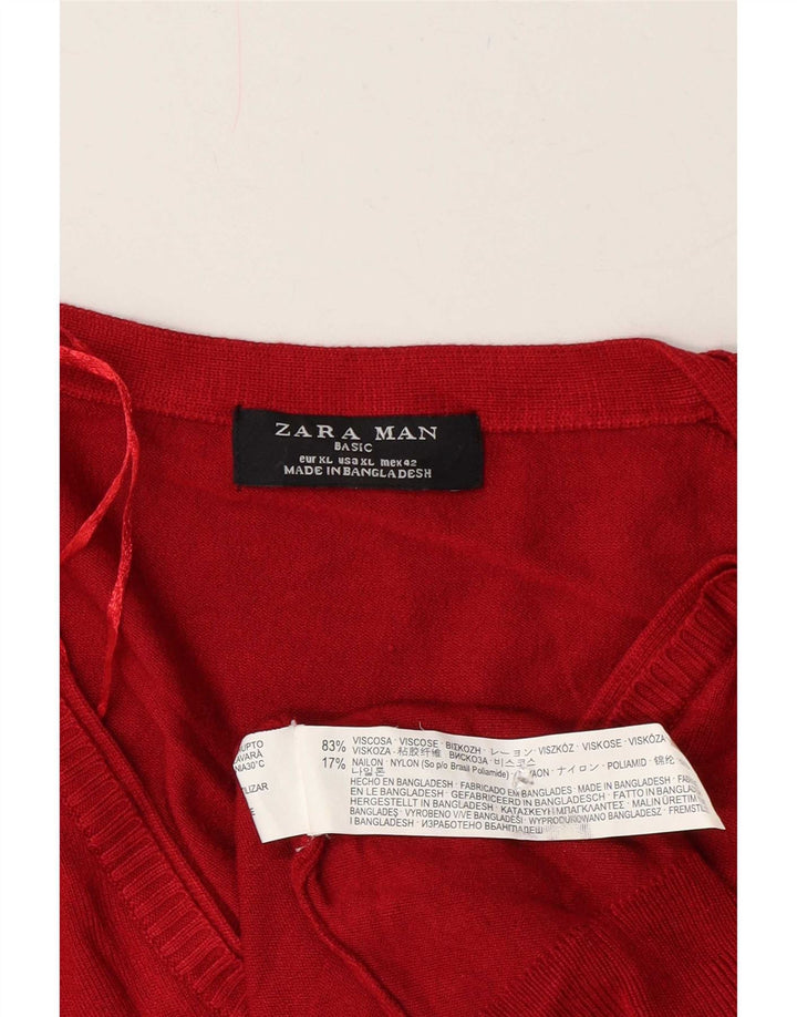 Zara Herre V-hals sweater XL Rød viskose