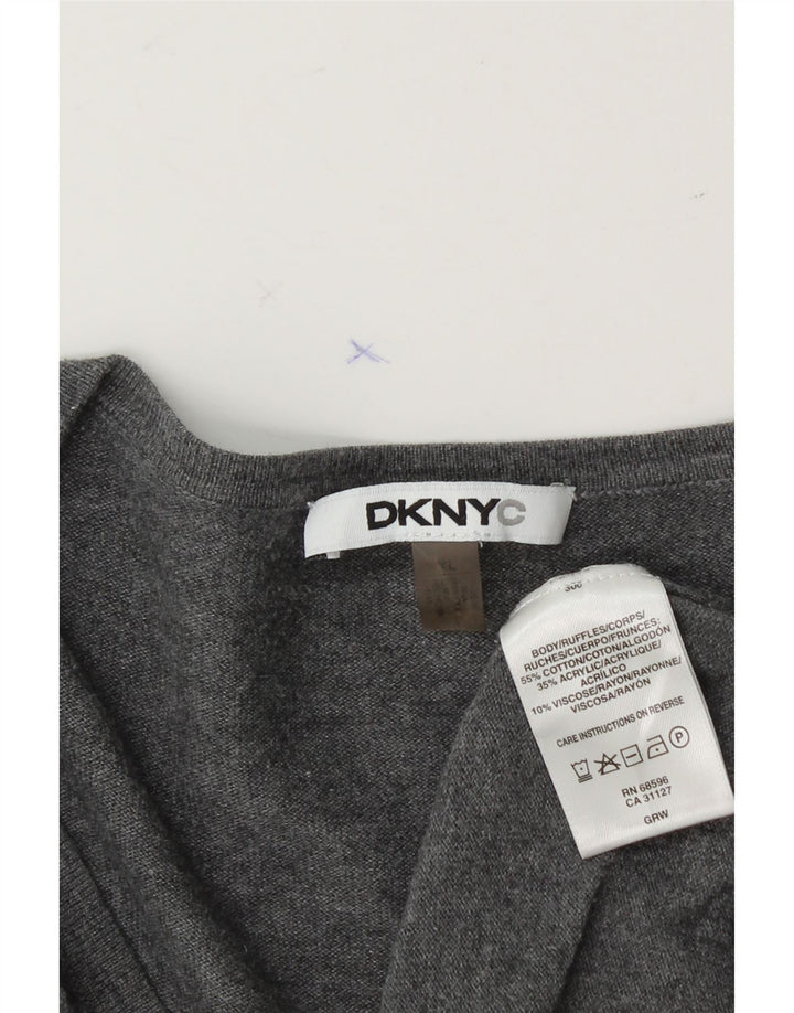 DKNY Womens Ruffle Front Cardigan Sweater UK 18 XL Grey Cotton Vintage Dkny and Second-Hand Dkny from Messina Hembry 