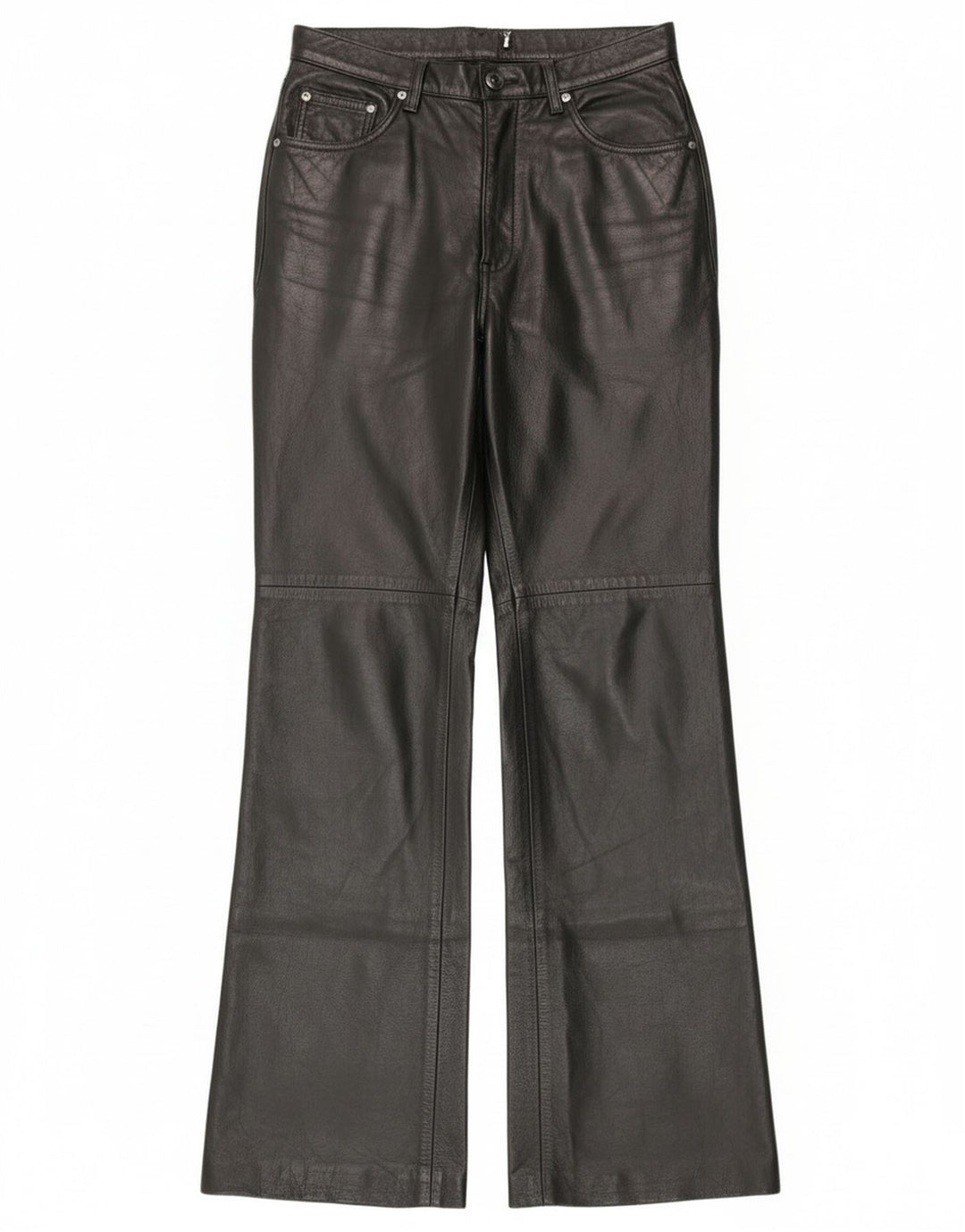 Vintage Dame Bootcut Læderbukser IT 44 Medium W28 L30 Sort Læder
