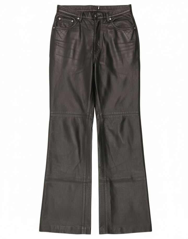 Vintage Dame Bootcut Læderbukser IT 44 Medium W28 L30 Sort Læder