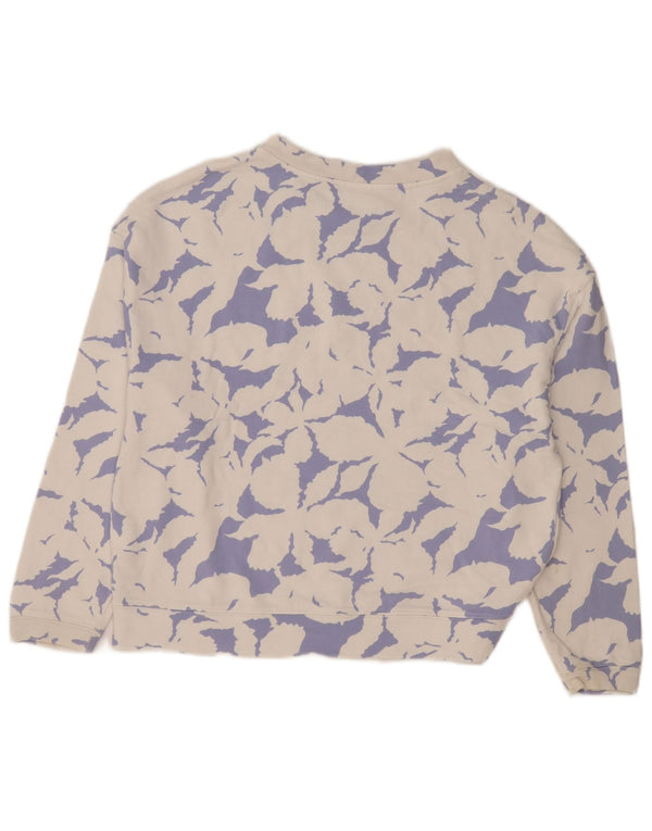Benetton Womens Oversized Sweatshirt Jumper UK 10 Small White Floral Bomuld