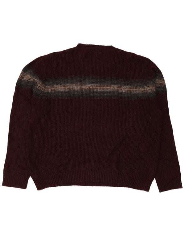 MARKS & SPENCER Herre sweater med rund hals 2XL Bourgogne stribet akryl