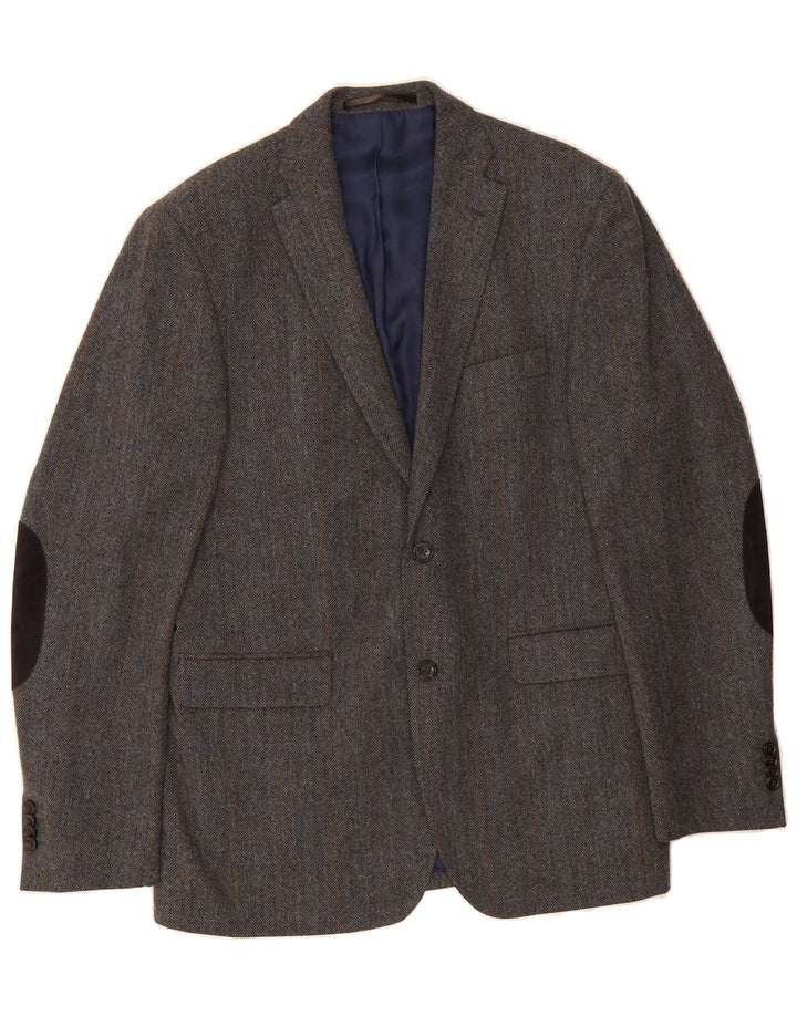 TOM RUSBORG Mens 2 Button Blazer Jacket UK 40 Large Grey Herringbone Wool Vintage Tom Rusborg and Second-Hand Tom Rusborg from Messina Hembry 
