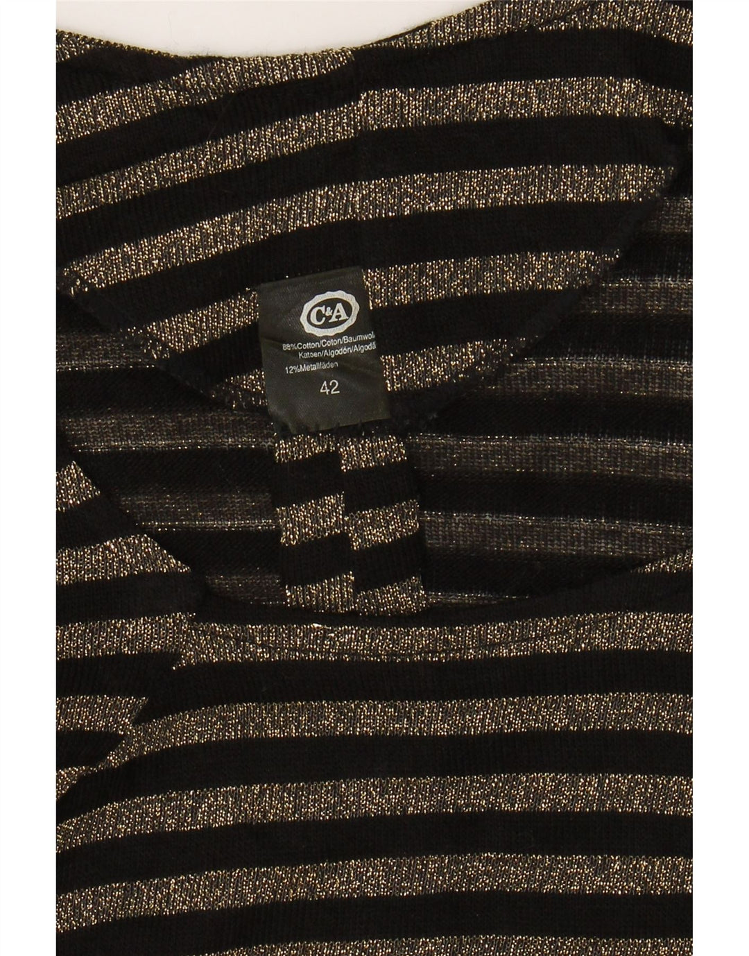 C&A Womens Top Long Sleeve EU 42 Large Gold Striped Cotton