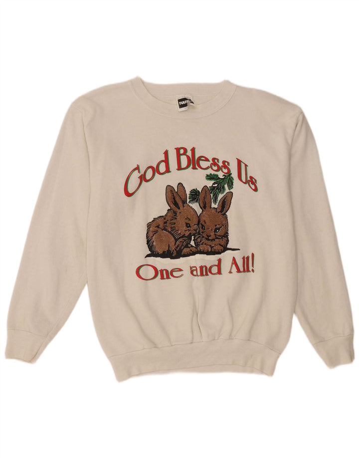 TULTEX Dame Grafisk Sweatshirt Jumper UK 16 Stor Hvid Bomuld