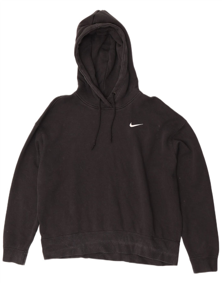 Nike Dame Oversized Hoodie Jumper UK 16 Large Black Bomuld