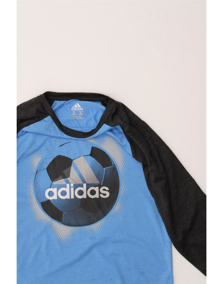 ADIDAS Boys Graphic Top Long Sleeve 10-11 Years Medium Blue Colourblock Vintage Adidas and Second-Hand Adidas from Messina Hembry 