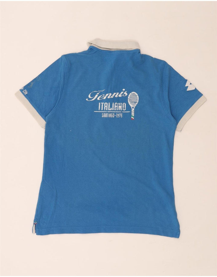 LOTTO Dame Italia Grafisk Rugby Polo Shirt UK 14 Stor Blå Bomuld