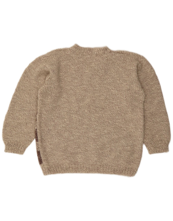 VINTAGE Dame V-hals sweater UK 16 Stor Beige Colourblock