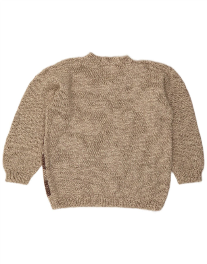 VINTAGE Dame V-hals sweater UK 16 Stor Beige Colourblock