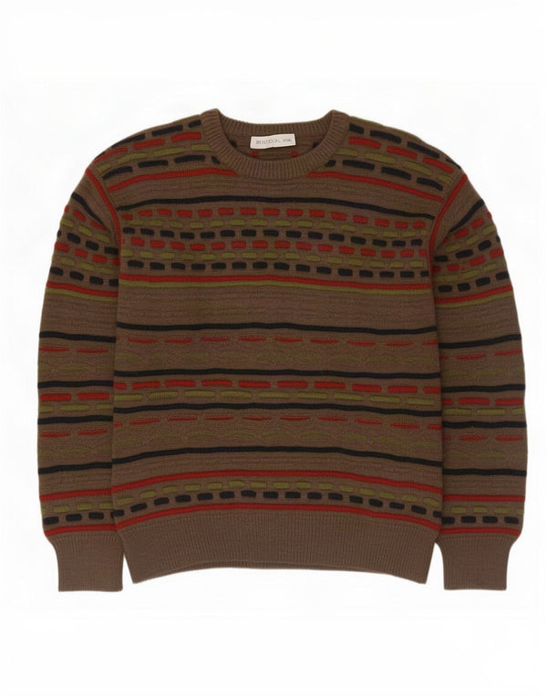 Vintage herre rund hals sweater lille brun stribet