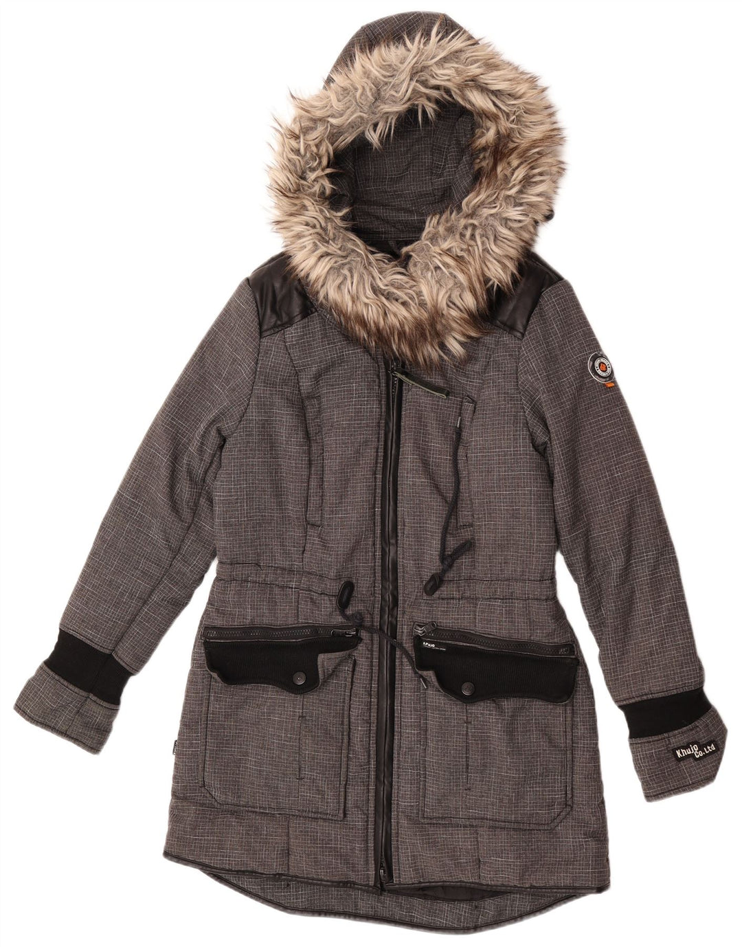 KHUJO Parkajakke med hætte til kvinder UK 14 Medium Grey Colourblock Polyester