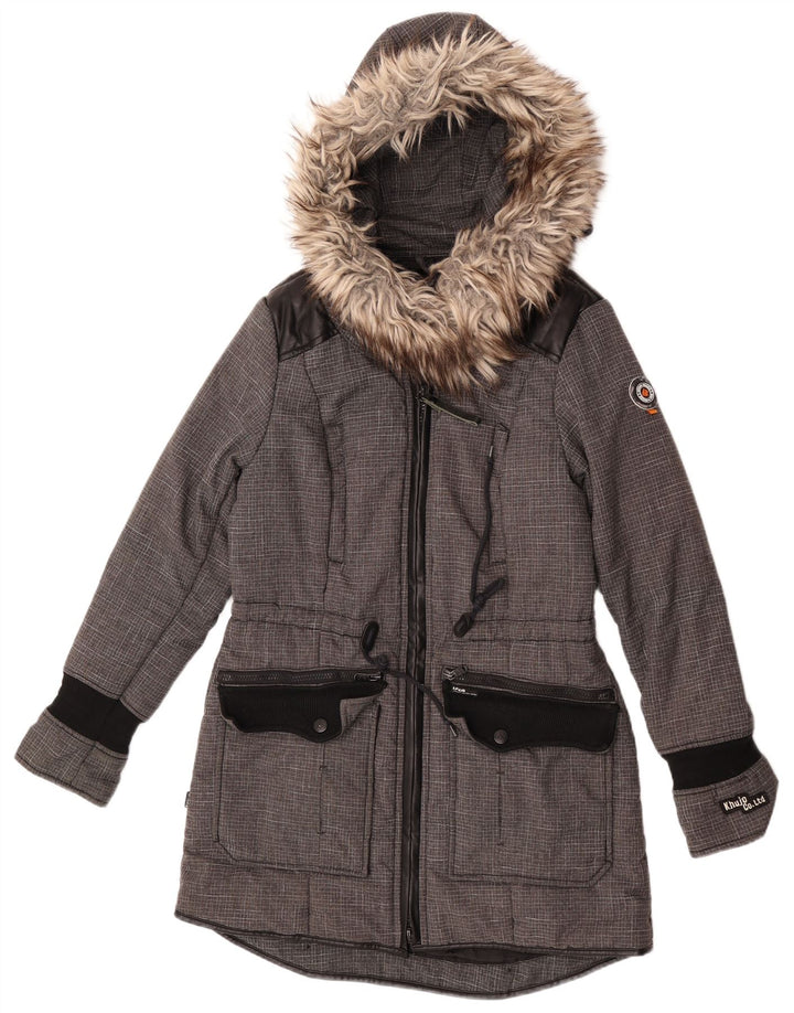 KHUJO Parkajakke med hætte til kvinder UK 14 Medium Grey Colourblock Polyester