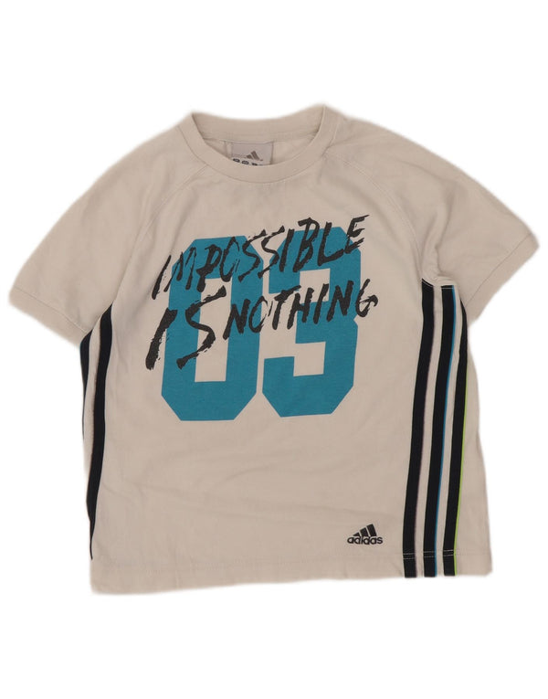 Adidas Boys Regular Graphic T-Shirt Top 7-8 Years White Cotton Sports
