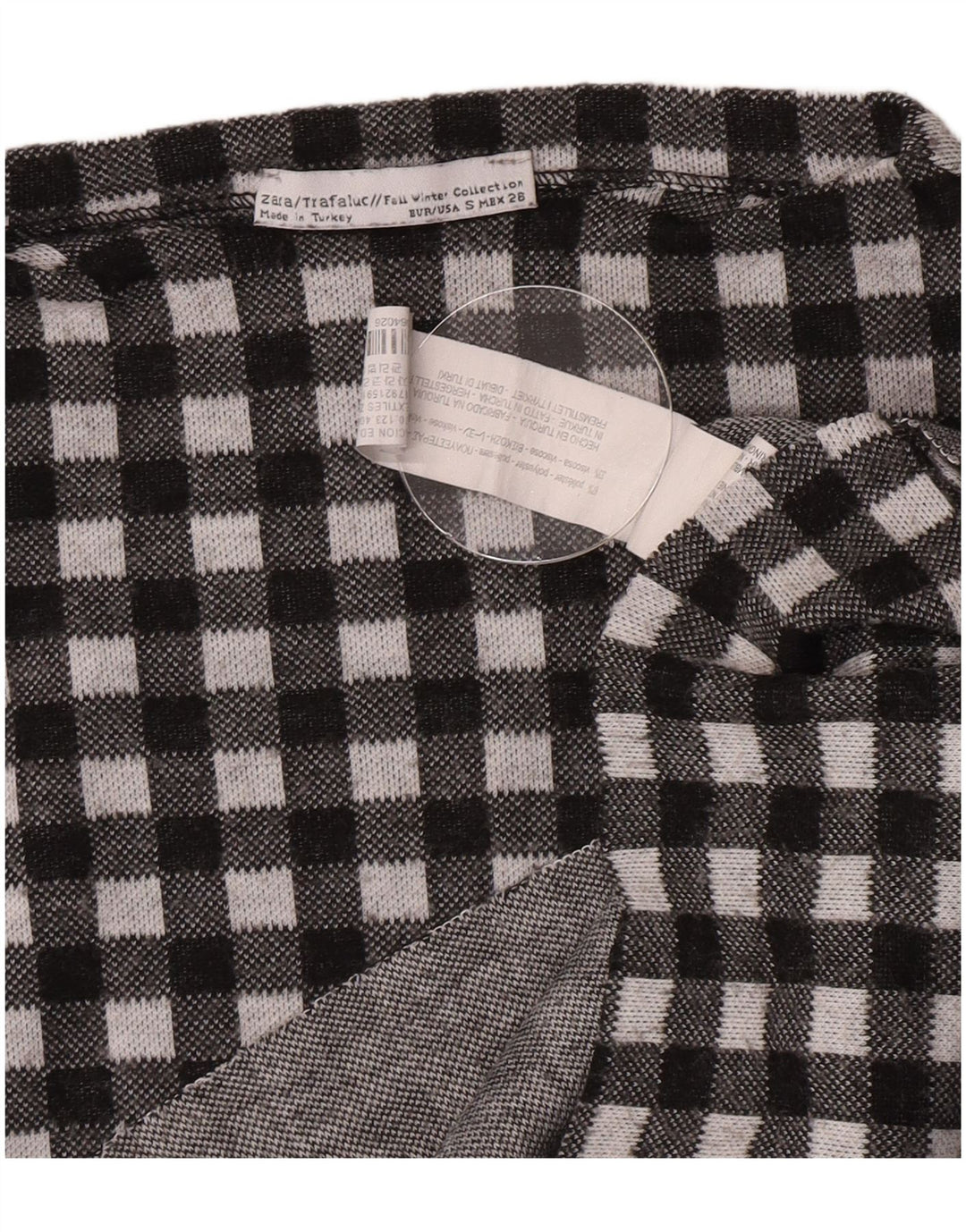 Zara Dame Oversized Top Langærmet UK 10 Small Black Gingham Polyester