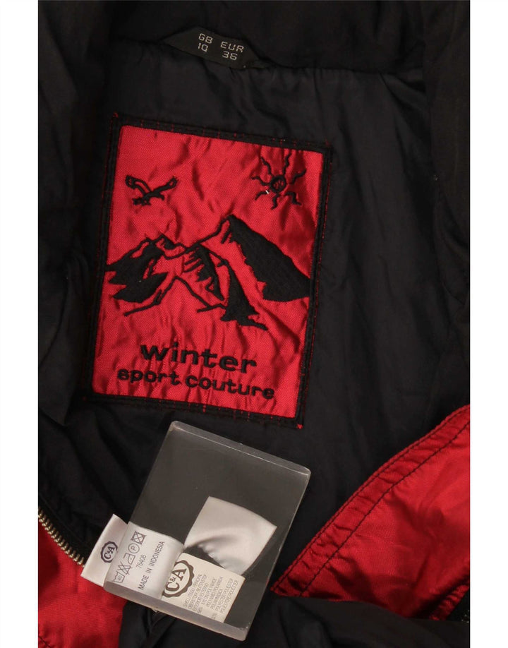 C&A Dame Rodeo Hætte Oversized Skijakke UK 10 Lille Rød Colourblock