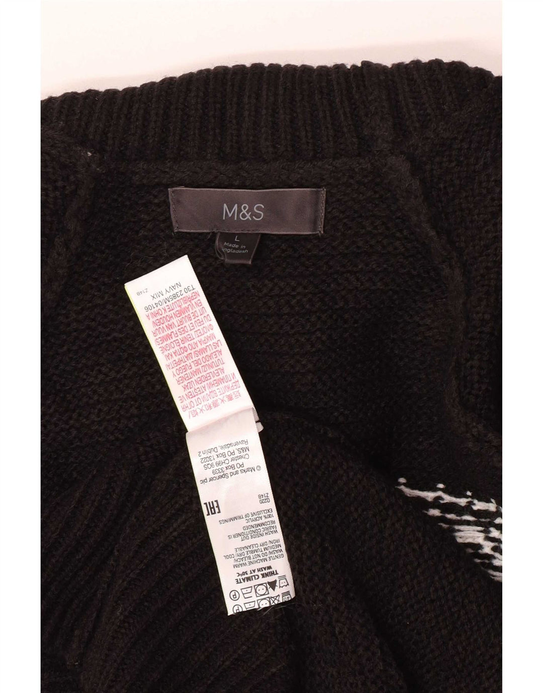 Marks & Spencer Herre Roll Neck Jumper Sweater Large Black Fair Isle Akryl