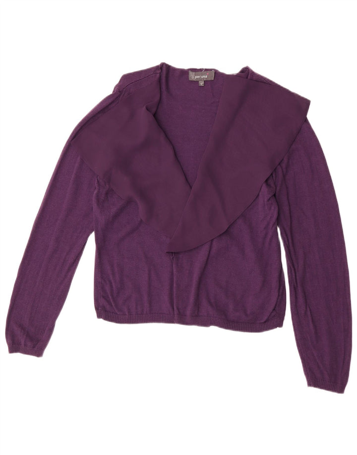 Marks & Spencer Dame Open Cardigan Sweater UK 14 Medium Lilla Bomuld