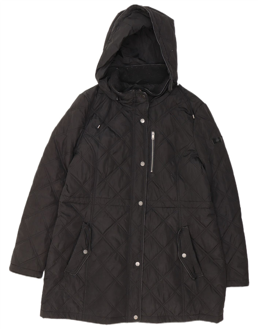DKNY Quiltet overfrakke med hætte til kvinder UK 18 XL Sort Polyester