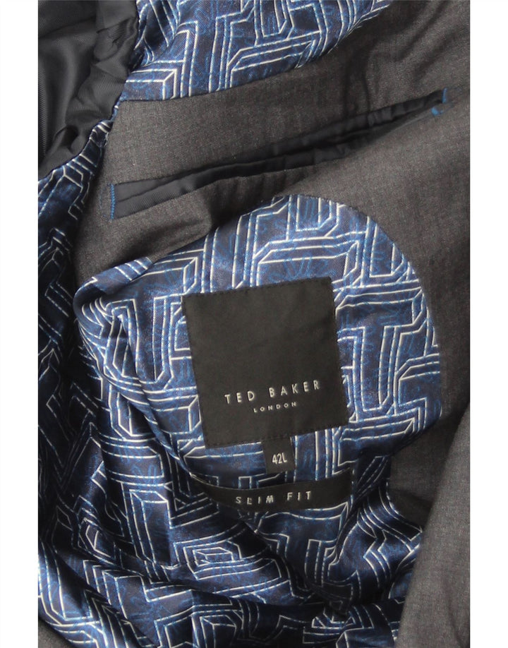 Ted Baker Herre 2 Button Slim Fit Blazer Jacket UK 42 XL Grå Uld
