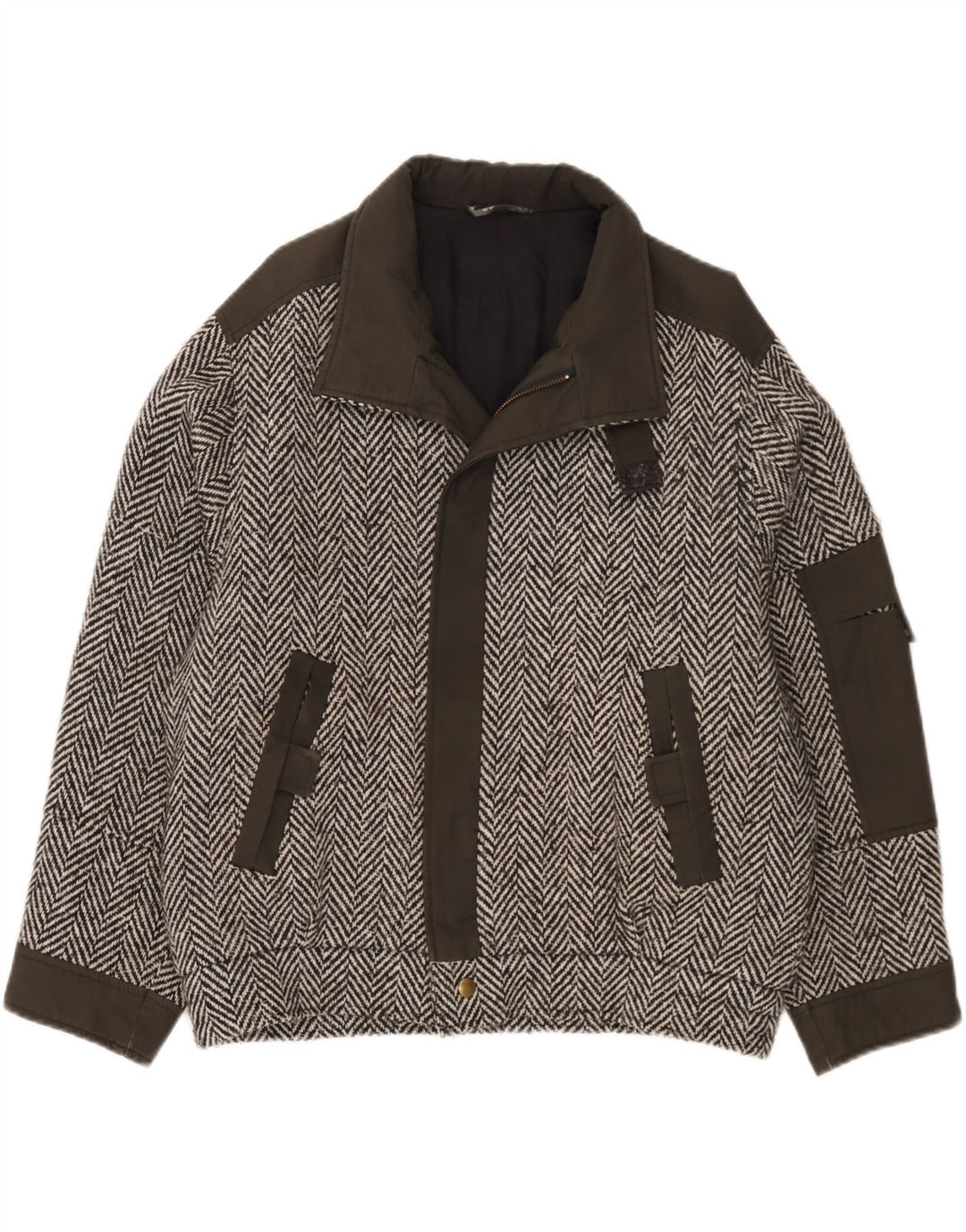 Vintage Herre Loose Fit Bomber Jacket IT 48 Medium Grey Colourblock Viscose